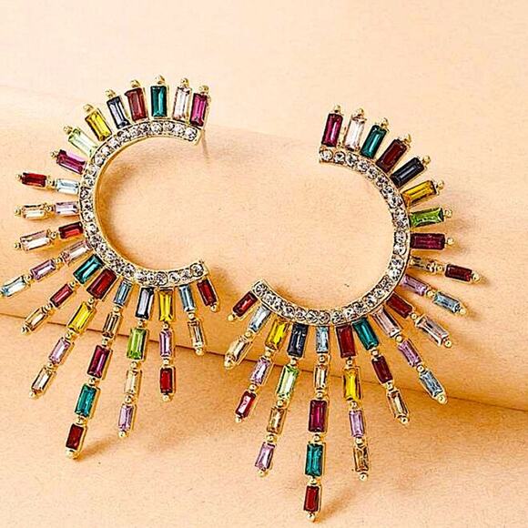 Gold Multicolor Zircon Celestial Statement Earrings - Picture 3 of 5